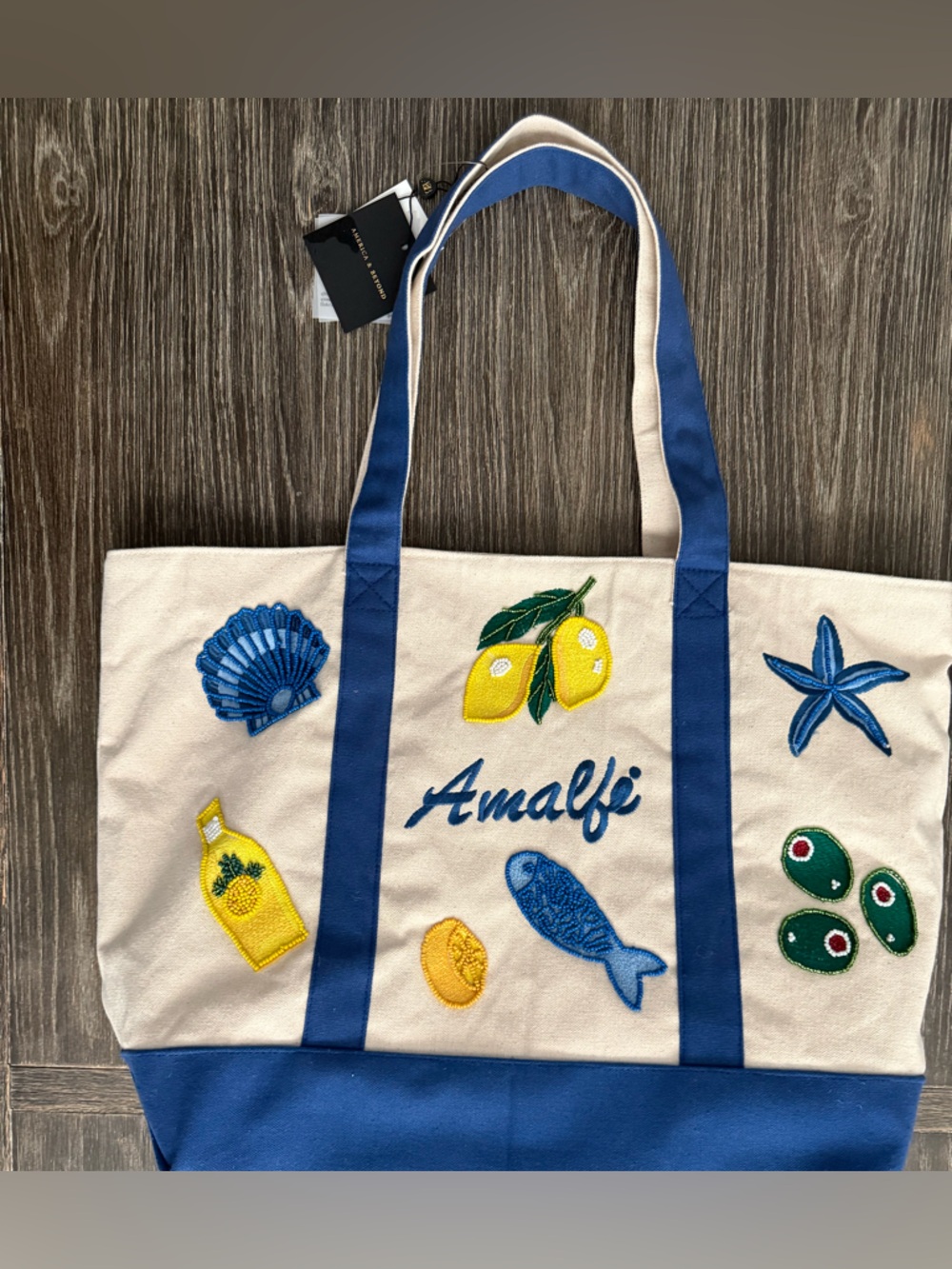 NWT Beaded Amalfi Canvas Tote Bag